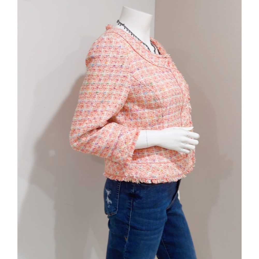Ice Women's Pink Multi Fringe Silk Blend Tweed Short Blazer Jacket Size 8 - Picture 4 of 9